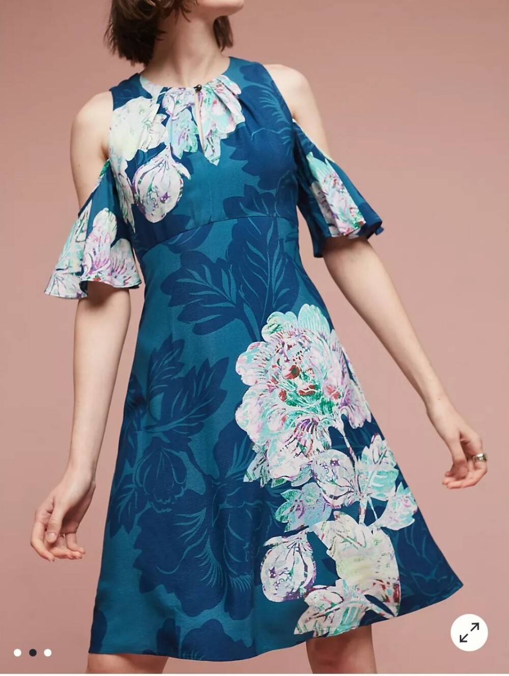 Anthropologie Maeve• Elia Open Shoulder Teal Floral Colorful Dress. Sz 4
